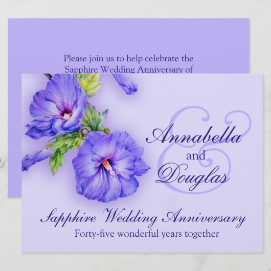 Sapphire bruiloft trouwdag 45 jaar uitnodiging (Voorkant / Achterkant)