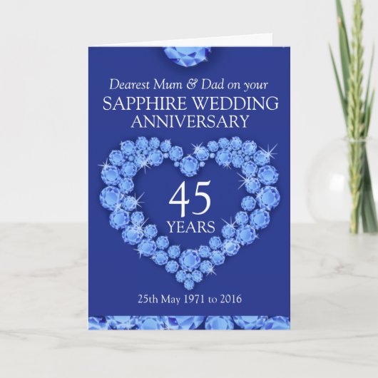 Sapphire bruiloft trouwdag mum and dad card kaart (Voorkant)