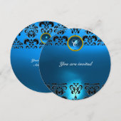 SAPPHIRE DAMAST EDELGESTEENTE INITIALEN zwart blau Kaart (Voorkant / Achterkant)