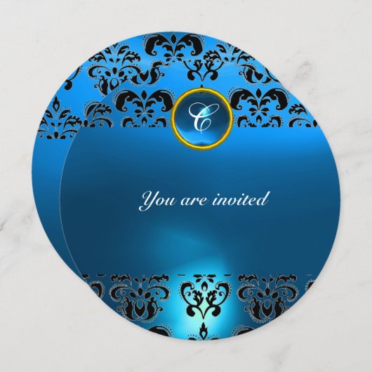 SAPPHIRE DAMAST EDELGESTEENTE INITIALEN zwart blau Kaart (Voorkant / Achterkant)