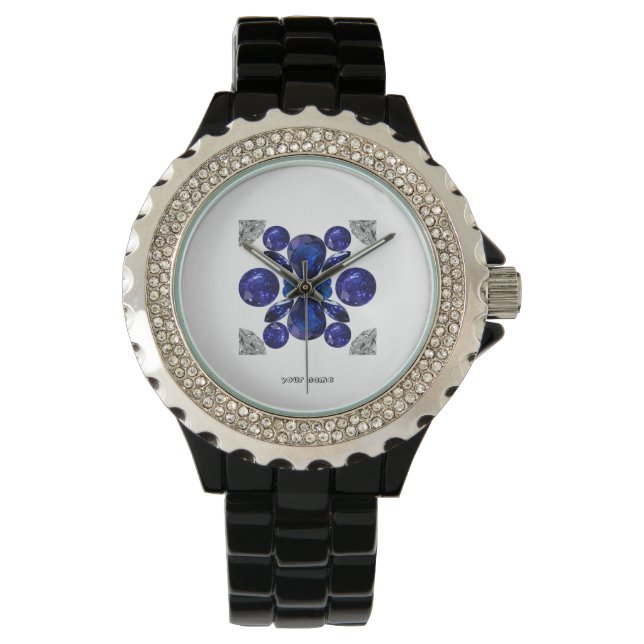Sapphire Diamond Gemstone Art Blue Horloge (Voorkant)