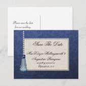 Sapphire Diamonds Blue Tassel op Damask Opslaan Aankondigingskaart (Voorkant / Achterkant)