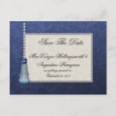 Sapphire Diamonds Blue Tassel op Damask Opslaan Aankondigingskaart (Voorkant)