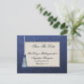 Sapphire Diamonds Blue Tassel op Damask Opslaan Aankondigingskaart (Staand voorkant)