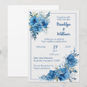 Sapphire Elegance Blauw Bloemen Bruiloft Uitnodigi Kaart (Voorkant / Achterkant)