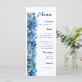 Sapphire Elegance Blauw en Wit Bruiloft Menu (Staand voorkant)