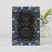 Sapphire Floral Celestial Wedding Kaart (Staand voorkant)