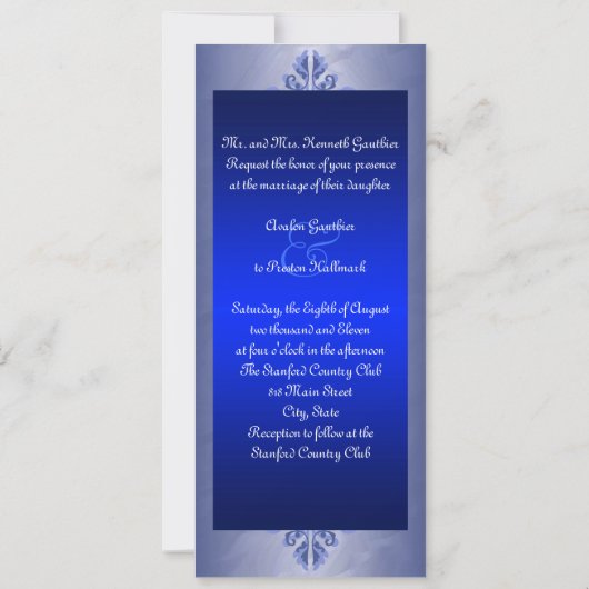 Sapphire Frost Monogram Ribbon Wedding Invitation Kaart (Achterkant)