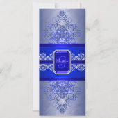 Sapphire Frost Monogram Ribbon Wedding Invitation Kaart (Voorkant)