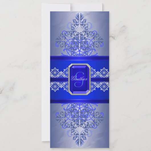 Sapphire Frost Monogram Ribbon Wedding Invitation Kaart (Voorkant)