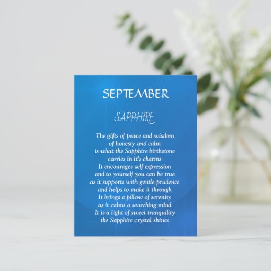 Sapphire, geboortedag september briefkaart (Staand voorkant)