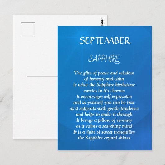 Sapphire, geboortedag september briefkaart (Voorkant / Achterkant)
