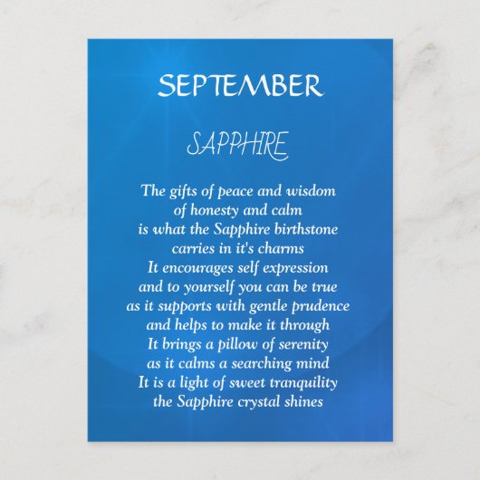 Sapphire, geboortedag september briefkaart (Voorkant)