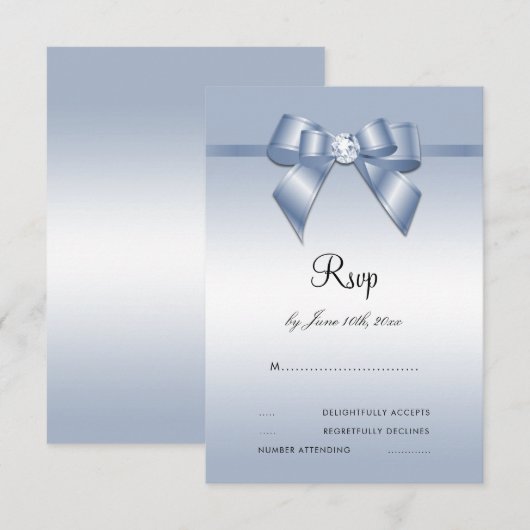 Sapphire Gem Bow & Ribbon 45e bruiloft Jubileum RSVP Kaartje (Voorkant / Achterkant)