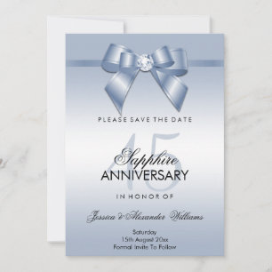 Sapphire Gem Bow & Ribbon 45e bruiloft Jubileum Save The Date
