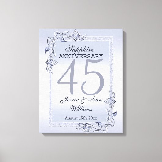 Sapphire Gem & Glitter 45th Wedding Jubileum Canvas Afdruk (Voorkant)