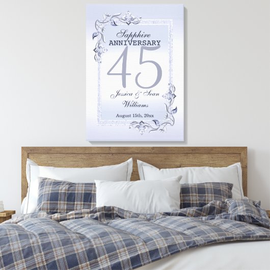 Sapphire Gem & Glitter 45th Wedding Jubileum Canvas Afdruk (Insitu (Slaapkamer))