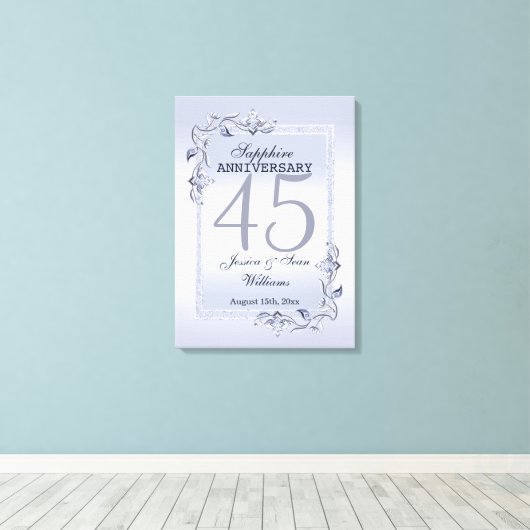 Sapphire Gem & Glitter 45th Wedding Jubileum Canvas Afdruk (Insitu (Houten vloer))