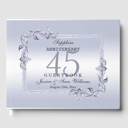 Sapphire Gem & Glitter 45th Wedding Jubileum Gastenboek (Voorkant)