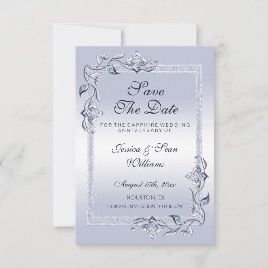 Sapphire Gem & Glitter 45th Wedding Jubileum S Save The Date (Voorkant)