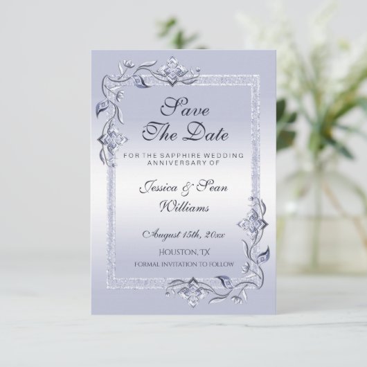 Sapphire Gem & Glitter 45th Wedding Jubileum S Save The Date (Staand voorkant)