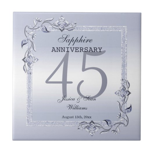 Sapphire Gem & Glitter 45th Wedding Jubileum Tegeltje (Voorkant)