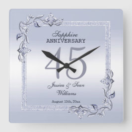 Sapphire Gem & Glitter 45th Wedding Jubileum Vierkante Klok