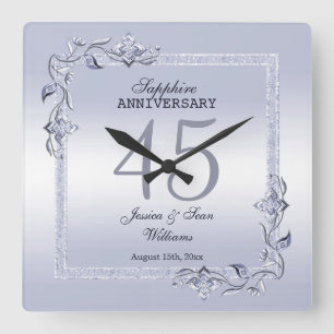 Sapphire Gem & Glitter 45th Wedding Jubileum Vierkante Klok