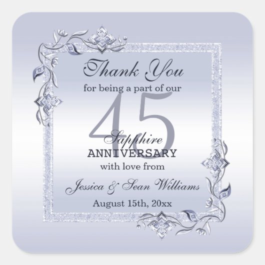 Sapphire Gem & Glitter 45th Wedding Jubileum Vierkante Sticker (Voorkant)