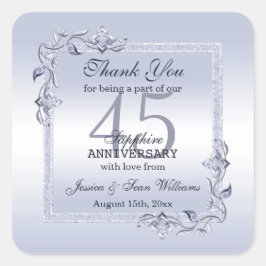 Sapphire Gem & Glitter 45th Wedding Jubileum Vierkante Sticker