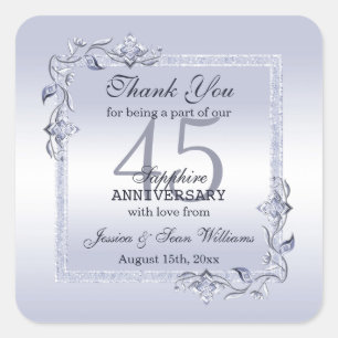 Sapphire Gem & Glitter 45th Wedding Jubileum Vierkante Sticker