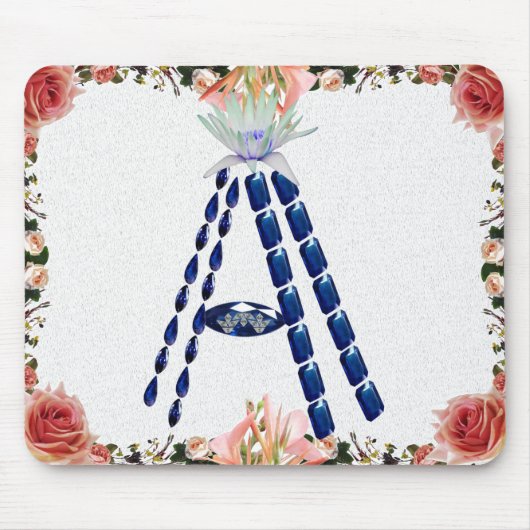 Sapphire Gemstone Botanical Blue Initiaal Letter A Muismat (Voorkant)