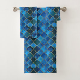Sapphire Gemstone & Gold Moroccan Tegel Pattern Bad Handdoek