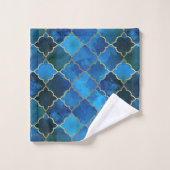 Sapphire Gemstone & Gold Moroccan Tegel Pattern Bad Handdoek (Wasdoekje)