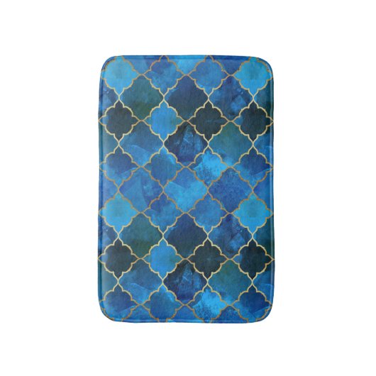 Sapphire Gemstone & Gold Moroccan Tegel Pattern Badmat (Voorkant Verticaal)
