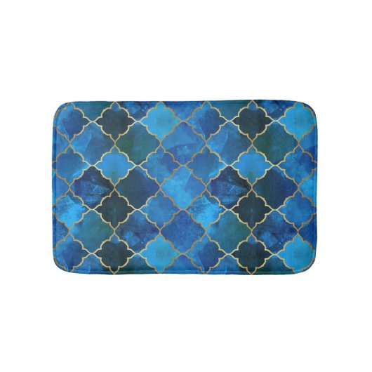 Sapphire Gemstone & Gold Moroccan Tegel Pattern Badmat (Voorkant)