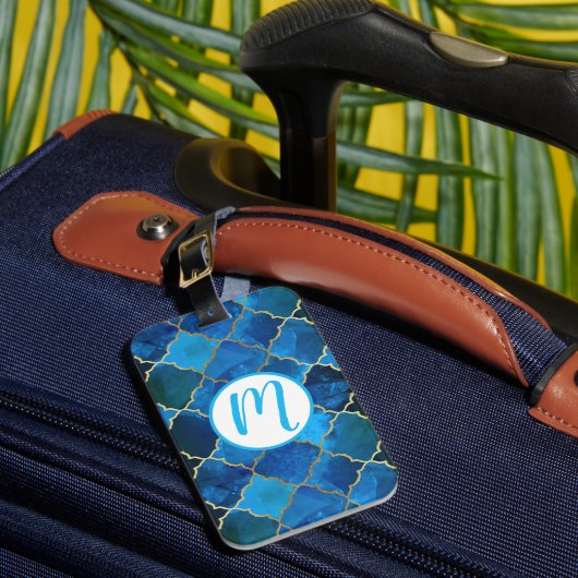 Sapphire Gemstone & Gold Moroccan Tegel Pattern Bagagelabel (Voorkant Insitu 1)