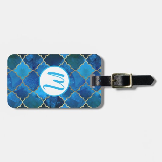 Sapphire Gemstone & Gold Moroccan Tegel Pattern Bagagelabel (Voorkant horizontaal)