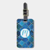 Sapphire Gemstone & Gold Moroccan Tegel Pattern Bagagelabel (Voorkant verticaal)