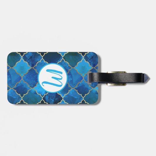 Sapphire Gemstone & Gold Moroccan Tegel Pattern Bagagelabel (Achterkant horizontaal)