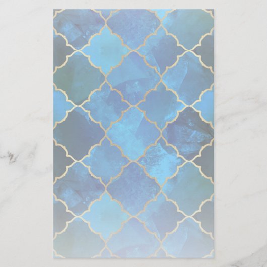 Sapphire Gemstone & Gold Moroccan Tegel Pattern Briefpapier (Voorkant)