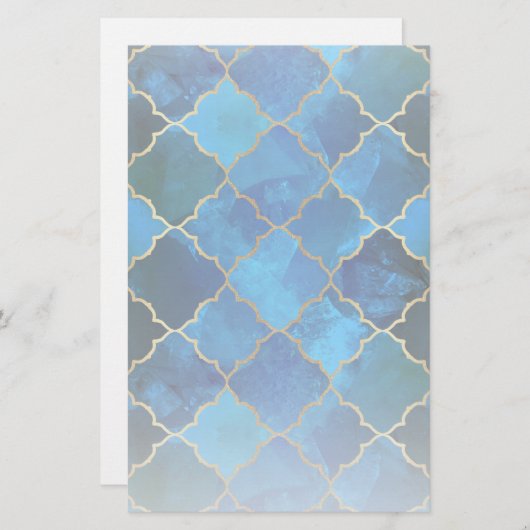 Sapphire Gemstone & Gold Moroccan Tegel Pattern Briefpapier (Voorkant / Achterkant)