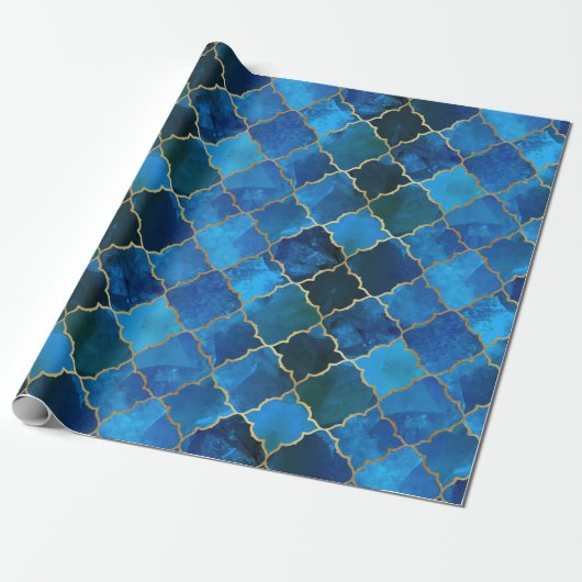 Sapphire Gemstone & Gold Moroccan Tegel Pattern Cadeaupapier (Uitgerold)