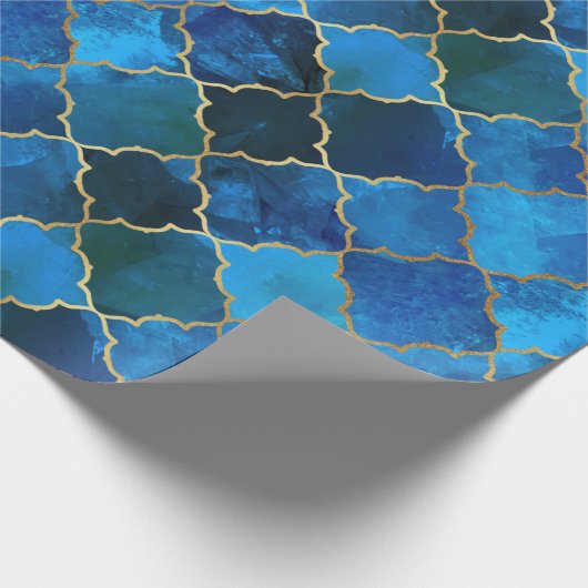 Sapphire Gemstone & Gold Moroccan Tegel Pattern Cadeaupapier (Hoek)