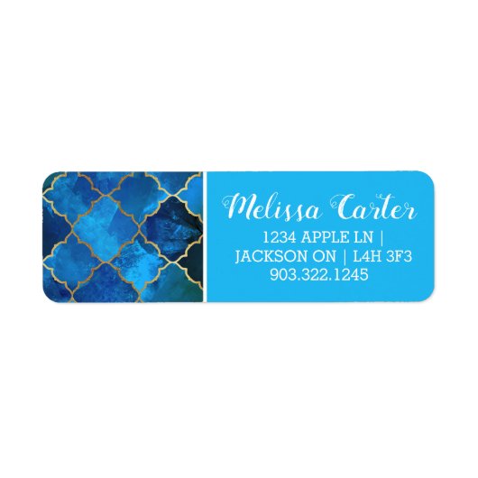 Sapphire Gemstone & Gold Moroccan Tegel Pattern Etiket (Voorkant)