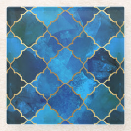 Sapphire Gemstone & Gold Moroccan Tegel Pattern Glazen Onderzetter