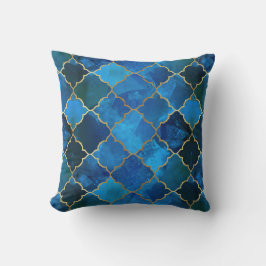 Sapphire Gemstone & Gold Moroccan Tegel Pattern Kussen