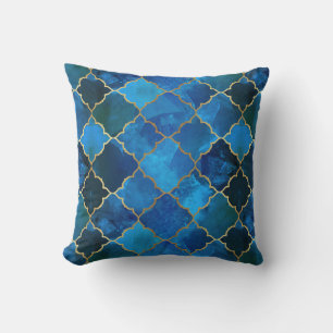 Sapphire Gemstone & Gold Moroccan Tegel Pattern Kussen