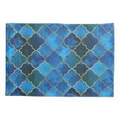 Sapphire Gemstone & Gold Moroccan Tegel Pattern Kussensloop (Achterkant)