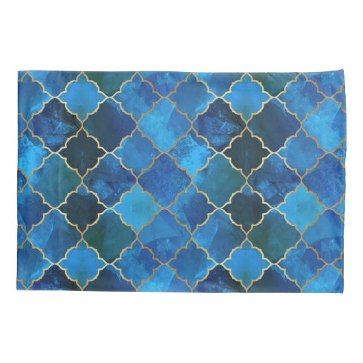 Sapphire Gemstone & Gold Moroccan Tegel Pattern Kussensloop (Achterkant)